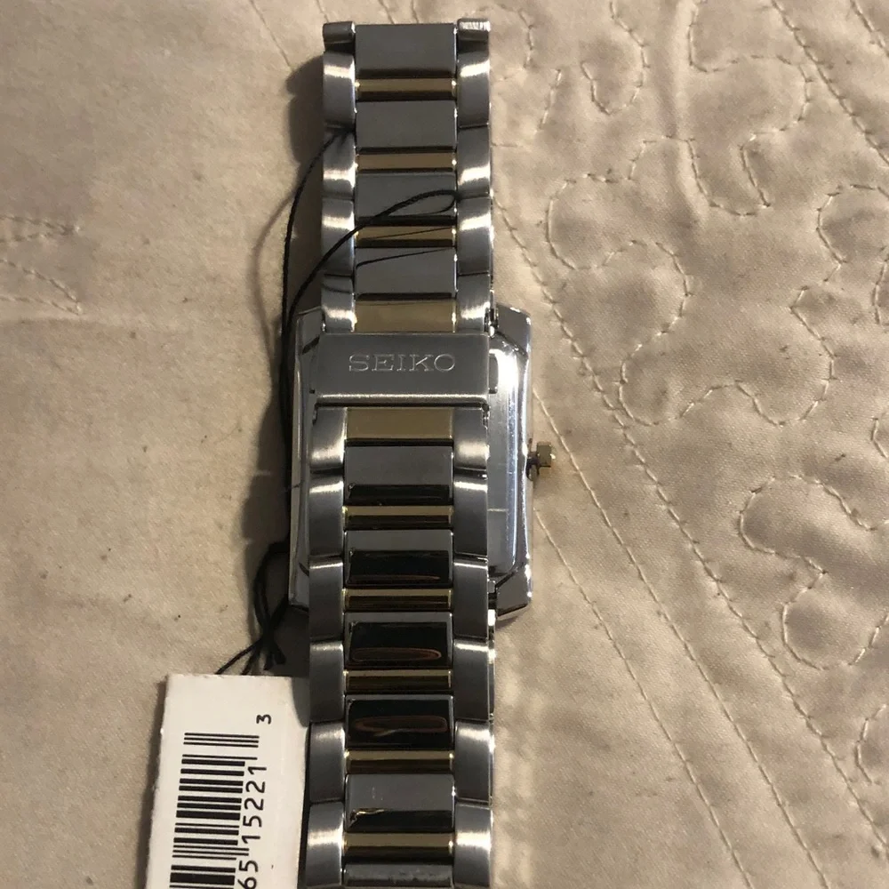 Seiko Men's Silver Stainless Steel Rectangular Watch with Black Dial